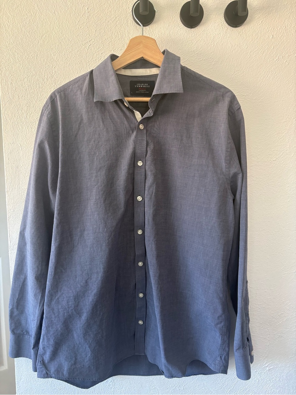 Charles Tyrwhitt Men’s Slate Blue Linen Button-Down Shirt